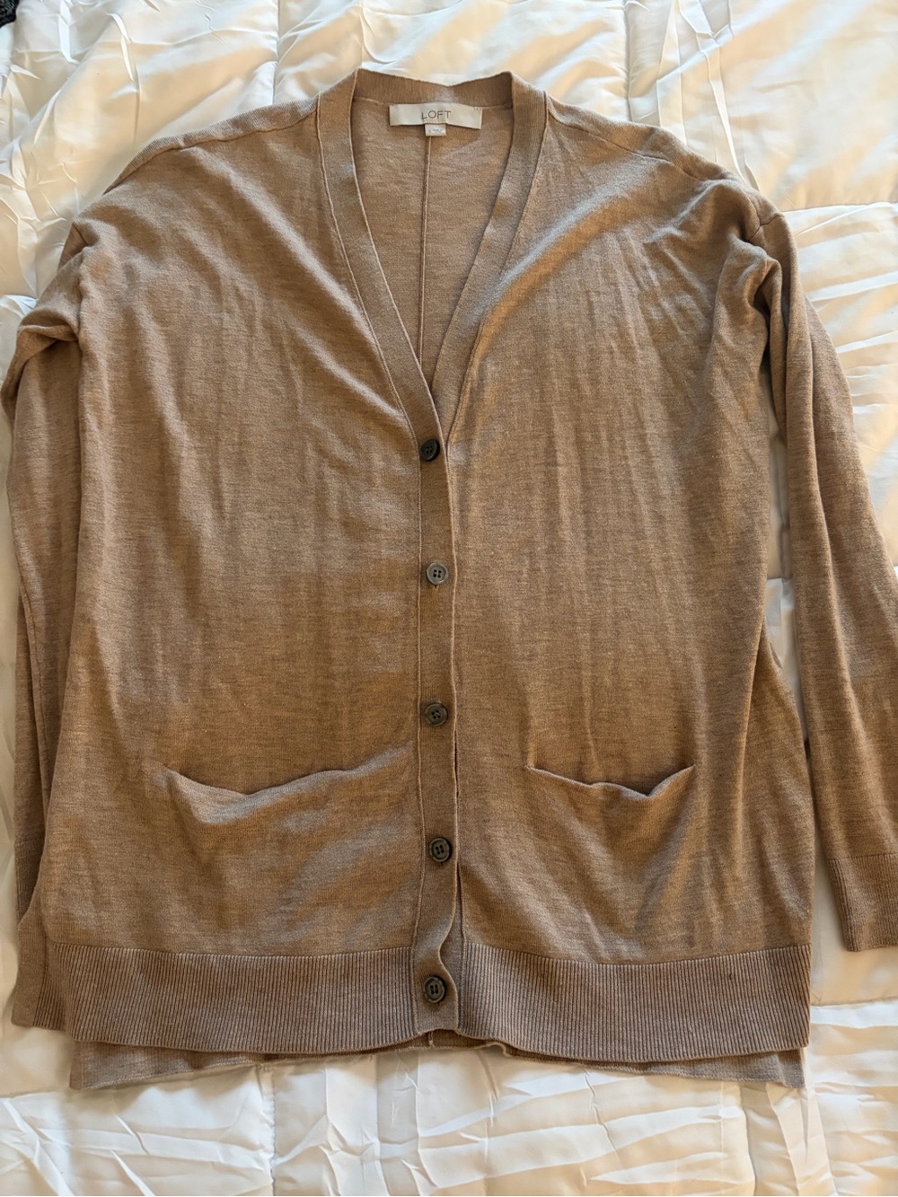 LOFT Women’s Tan Button-Front Cardigan Sweater